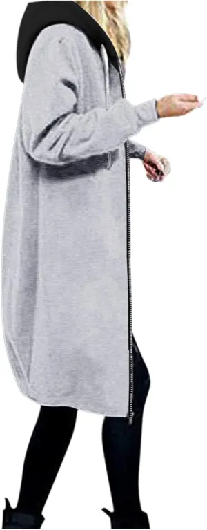 Long Hoodie for Women 2024 Casual Zip Up Drawstring Fleece Sweatshirt Oversized Jackets Coat Lightweight Fall Clothes