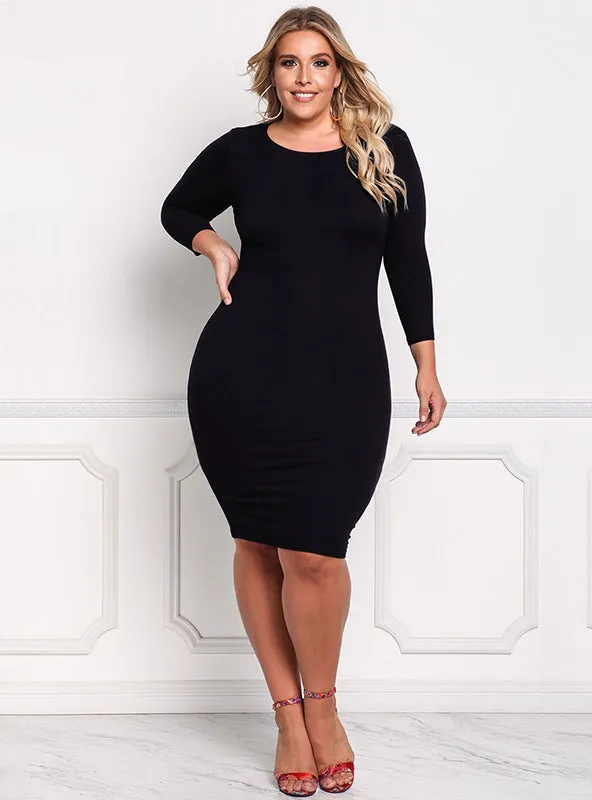 Long Sleeve Slim Solid Color Dress