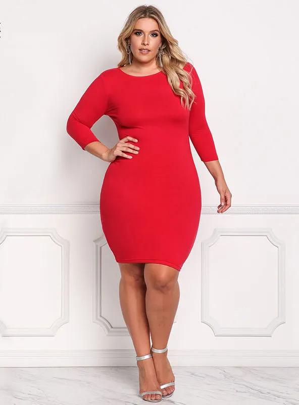 Long Sleeve Slim Solid Color Dress