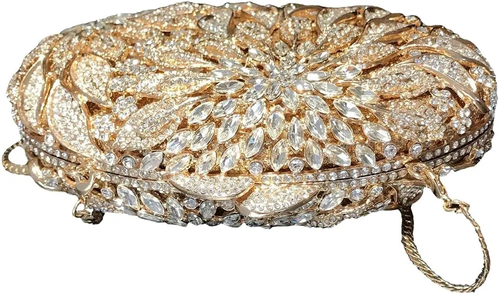 Luxury Crystal Clutch Rhinestones Evening Bag Hollow Out 3D Flower Handbag Evening Wedding Prom Bag