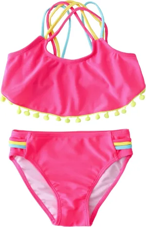M2C Girls Two Piece Bikini Set Cross Strap Crop Swimsuits