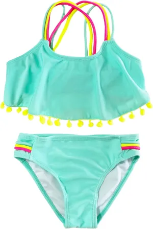 M2C Girls Two Piece Bikini Set Cross Strap Crop Swimsuits