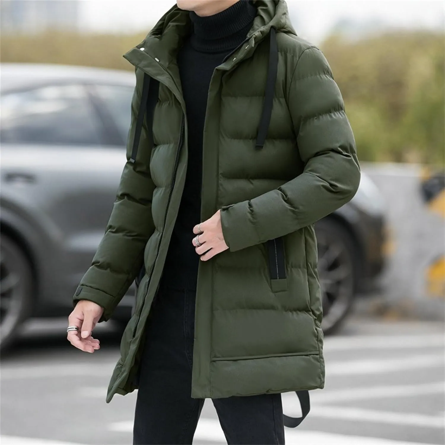 Maiyifu-GJ Men's Warm Winter Long Parka Jacket Thickened Hooded Down Coat Padded Puffer Jackets Windproof Outerwear