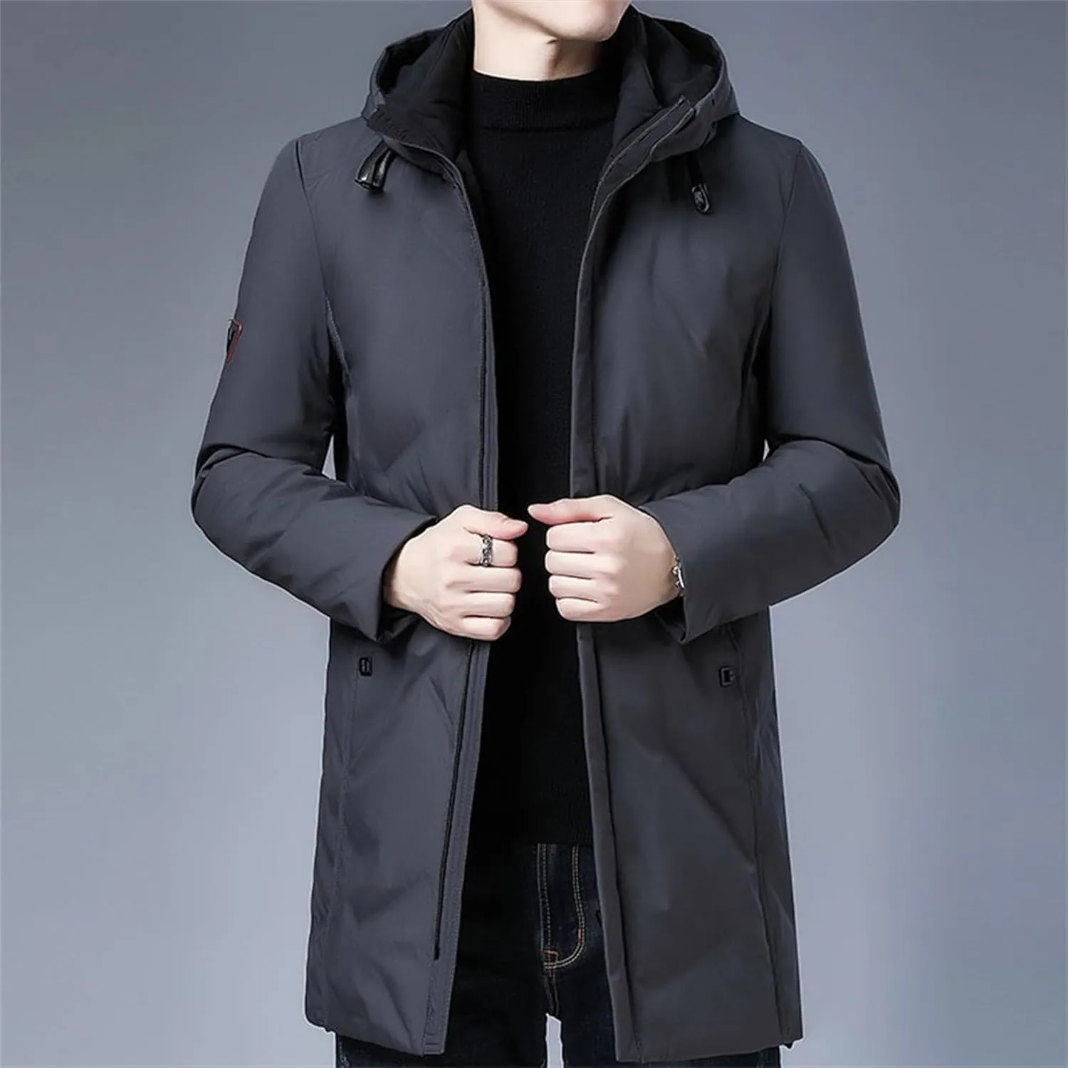 Maiyifu-GJ Men's Winter Hooded Down Coat Long Thicken Warm Parka Jacket Quilted Puffer Jackets Windproof Padded Outerwear