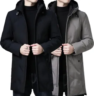 Maiyifu-GJ Men's Winter Hooded Down Coat Long Thicken Warm Parka Jacket Quilted Puffer Jackets Windproof Padded Outerwear