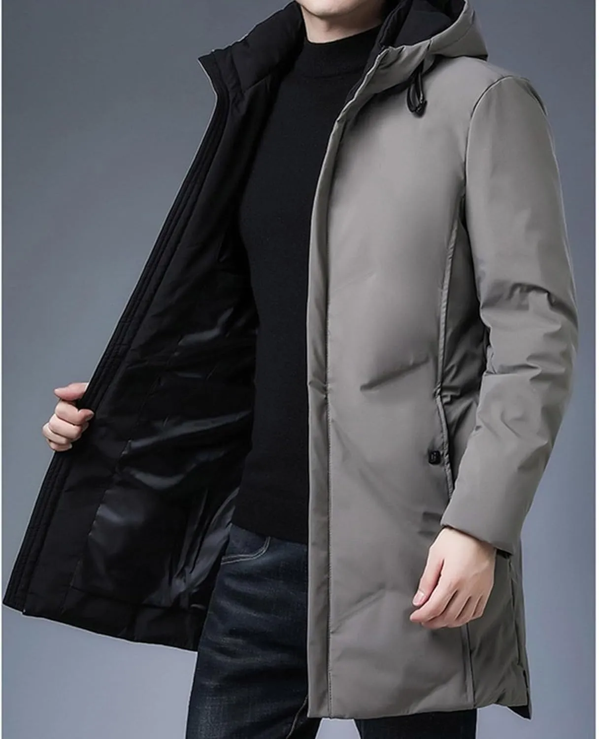 Maiyifu-GJ Men's Winter Hooded Down Coat Long Thicken Warm Parka Jacket Quilted Puffer Jackets Windproof Padded Outerwear