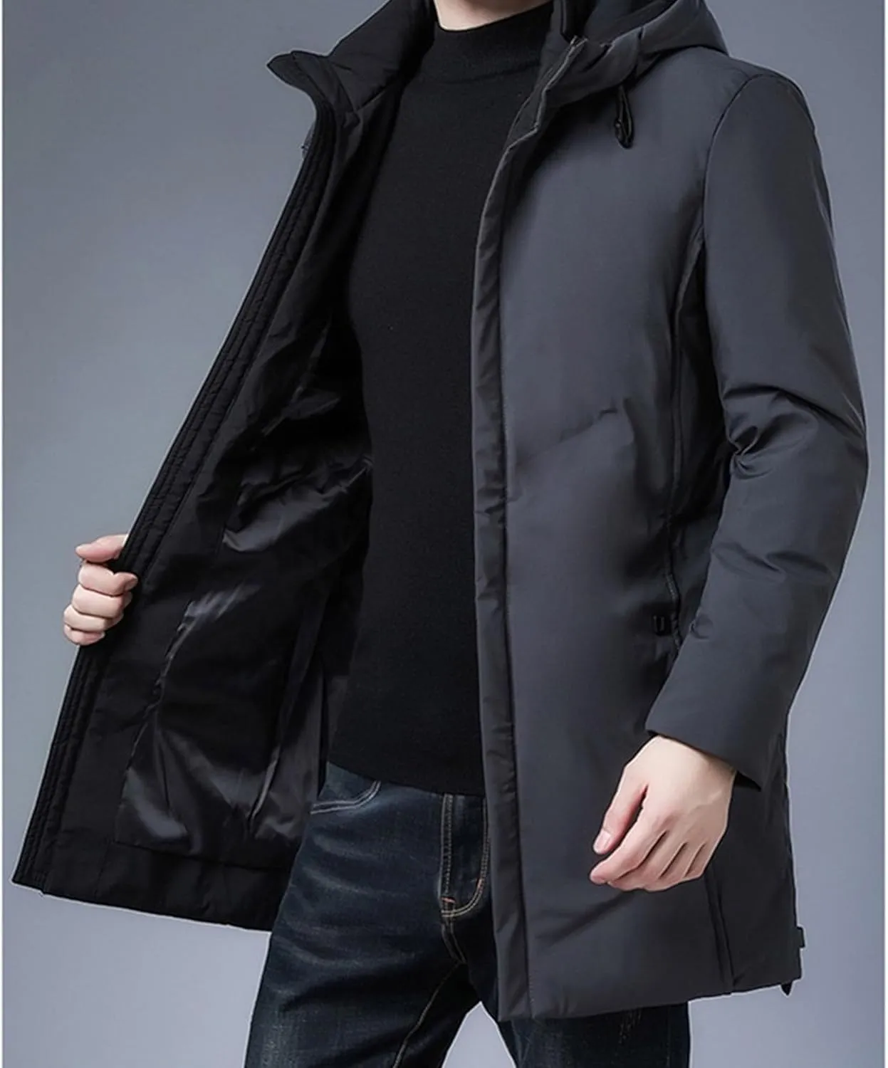 Maiyifu-GJ Men's Winter Hooded Down Coat Long Thicken Warm Parka Jacket Quilted Puffer Jackets Windproof Padded Outerwear