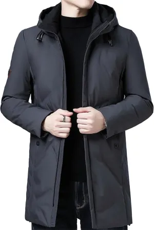 Maiyifu-GJ Men's Winter Hooded Down Coat Long Thicken Warm Parka Jacket Quilted Puffer Jackets Windproof Padded Outerwear