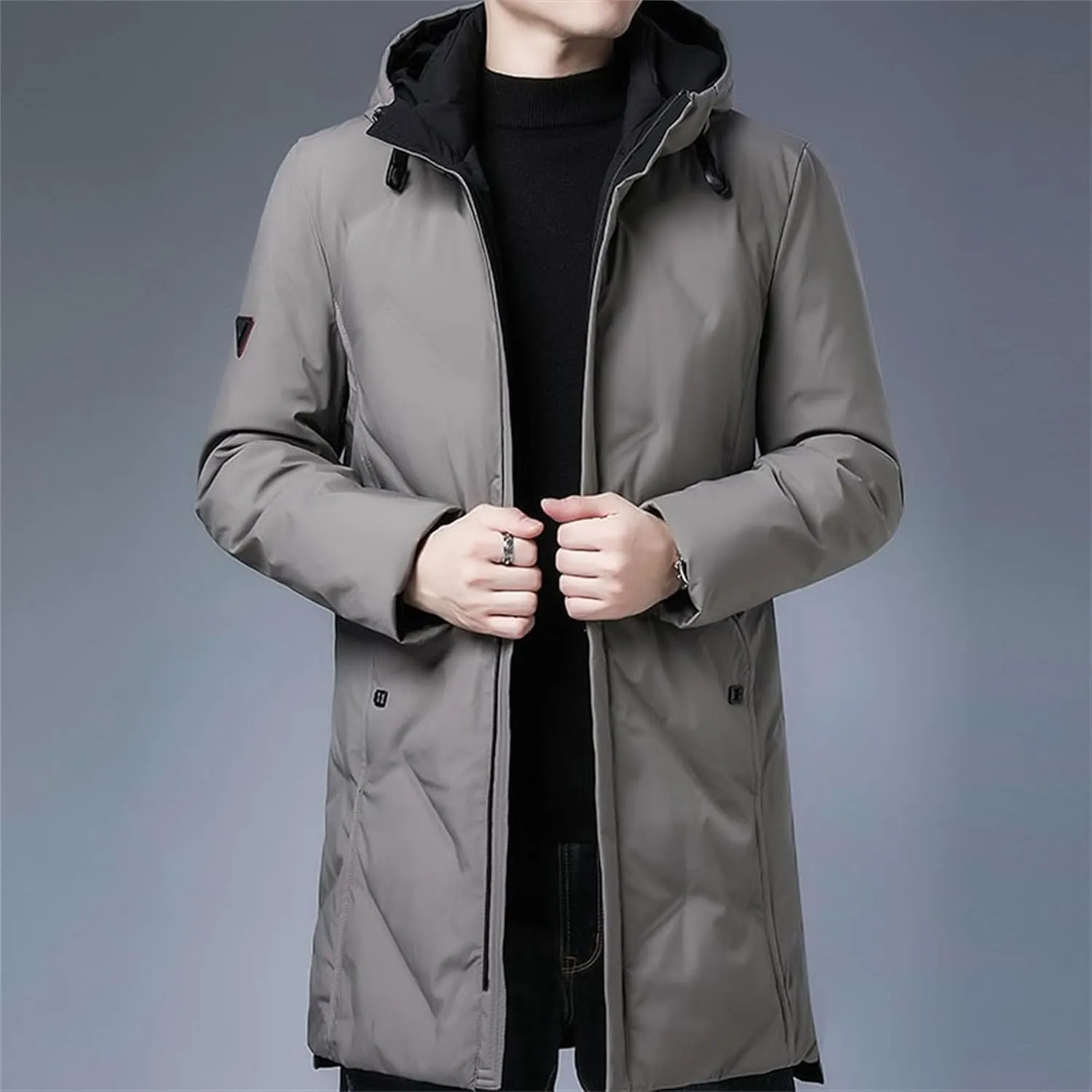 Maiyifu-GJ Men's Winter Hooded Down Coat Long Thicken Warm Parka Jacket Quilted Puffer Jackets Windproof Padded Outerwear