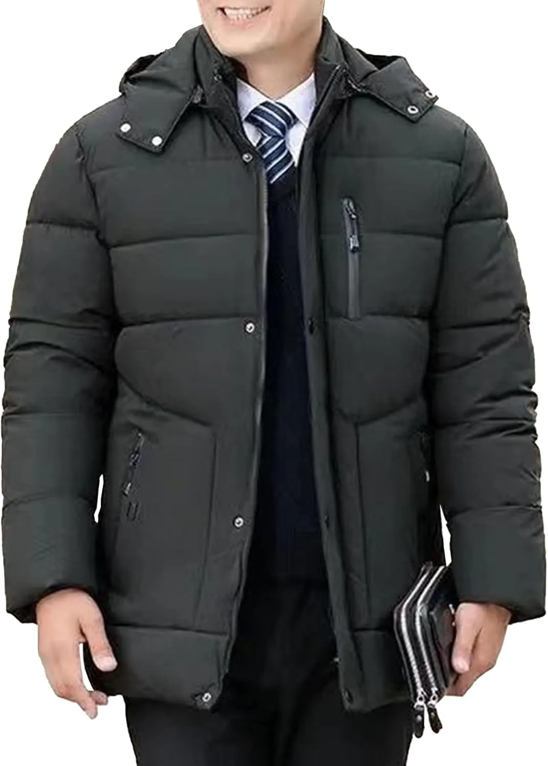 Maiyifu-GJ Men's Winter Hooded Puffer Jacket Fleece Lined Windproof Down Coats Thicken Warm Parka Outerwear Windbreaker