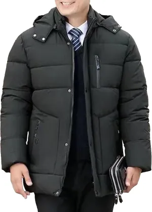 Maiyifu-GJ Men's Winter Hooded Puffer Jacket Fleece Lined Windproof Down Coats Thicken Warm Parka Outerwear Windbreaker