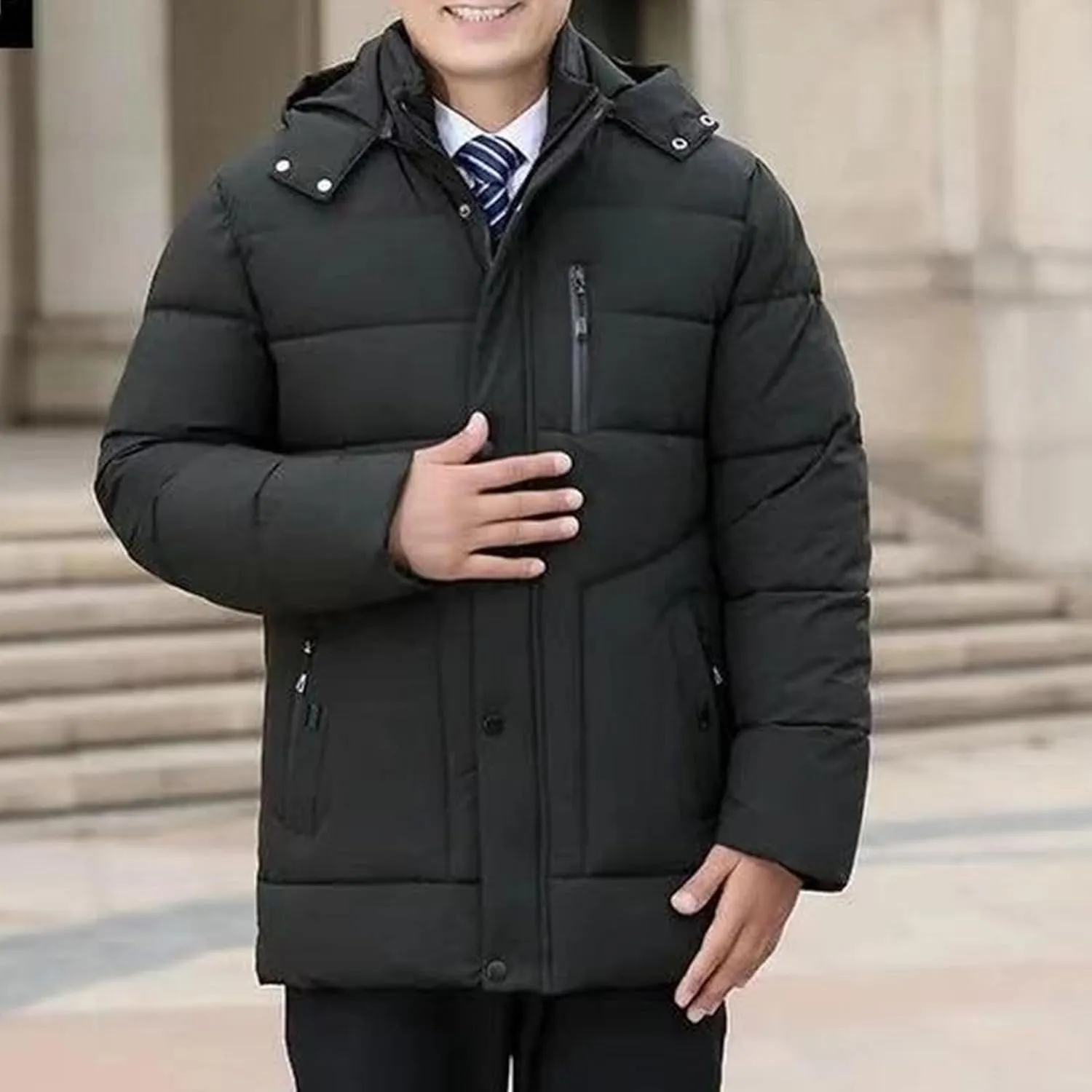 Maiyifu-GJ Men's Winter Hooded Puffer Jacket Fleece Lined Windproof Down Coats Thicken Warm Parka Outerwear Windbreaker
