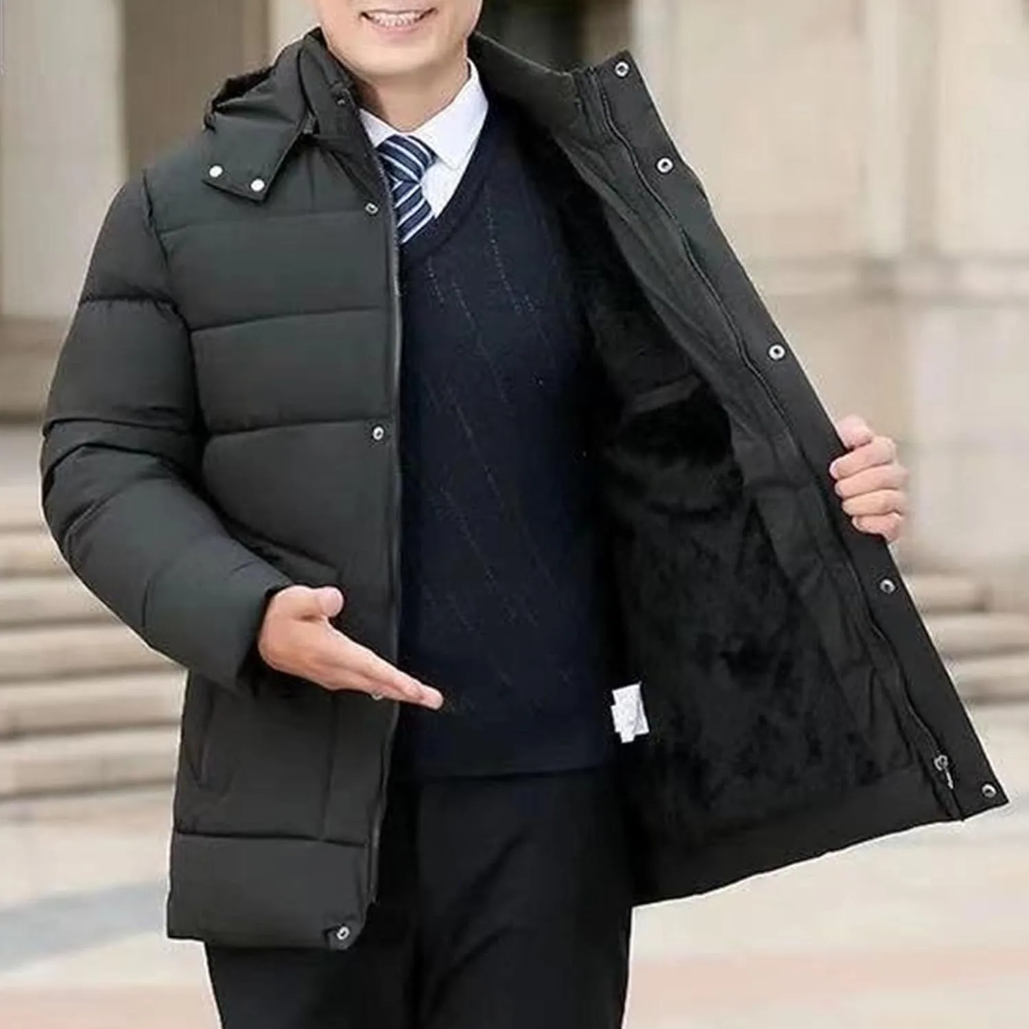 Maiyifu-GJ Men's Winter Hooded Puffer Jacket Fleece Lined Windproof Down Coats Thicken Warm Parka Outerwear Windbreaker