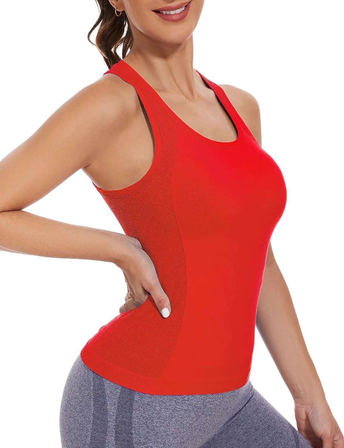 MathCat Workout Tank Tops for women Racerback Tank tops Seamless Gym Tops Sleeveless Athletic Yoga Running Shirts