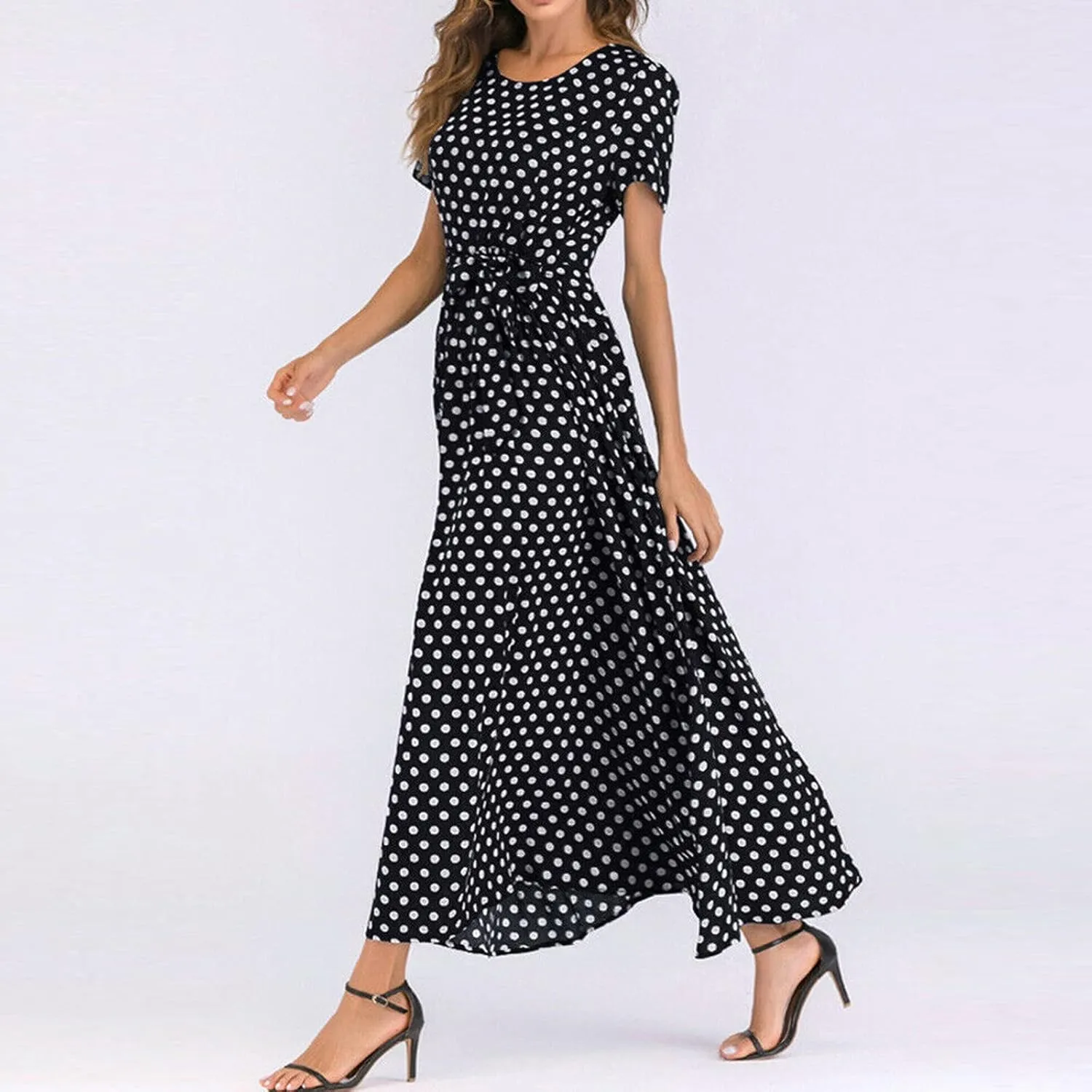 Maxi Dress for Women Sexy Tank Sundress Boho Polkadot Print Summer Sleeveless O-Neck Party Long Dress Beach Sundress