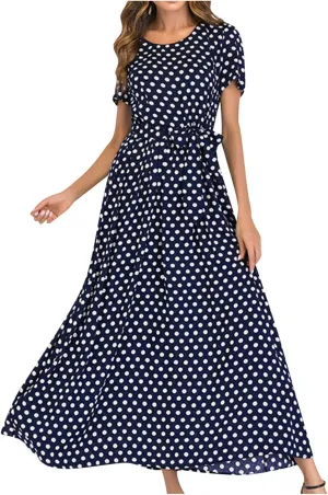 Maxi Dress for Women Sexy Tank Sundress Boho Polkadot Print Summer Sleeveless O-Neck Party Long Dress Beach Sundress