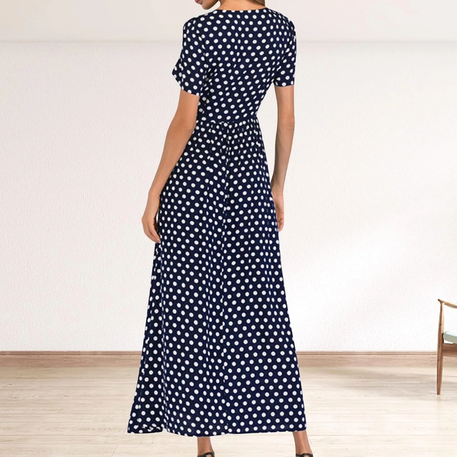 Maxi Dress for Women Sexy Tank Sundress Boho Polkadot Print Summer Sleeveless O-Neck Party Long Dress Beach Sundress