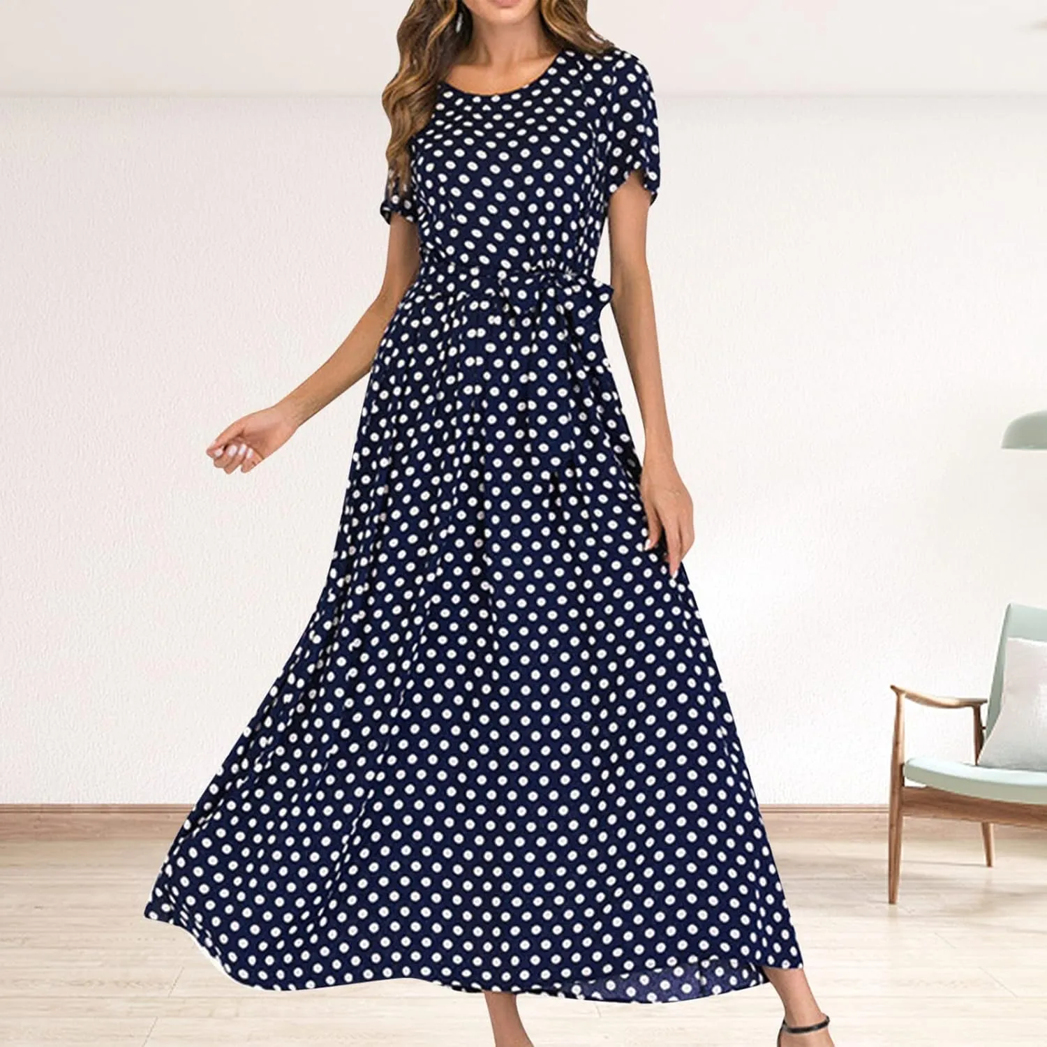 Maxi Dress for Women Sexy Tank Sundress Boho Polkadot Print Summer Sleeveless O-Neck Party Long Dress Beach Sundress
