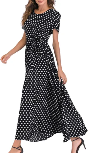 Maxi Dress for Women Sexy Tank Sundress Boho Polkadot Print Summer Sleeveless O-Neck Party Long Dress Beach Sundress