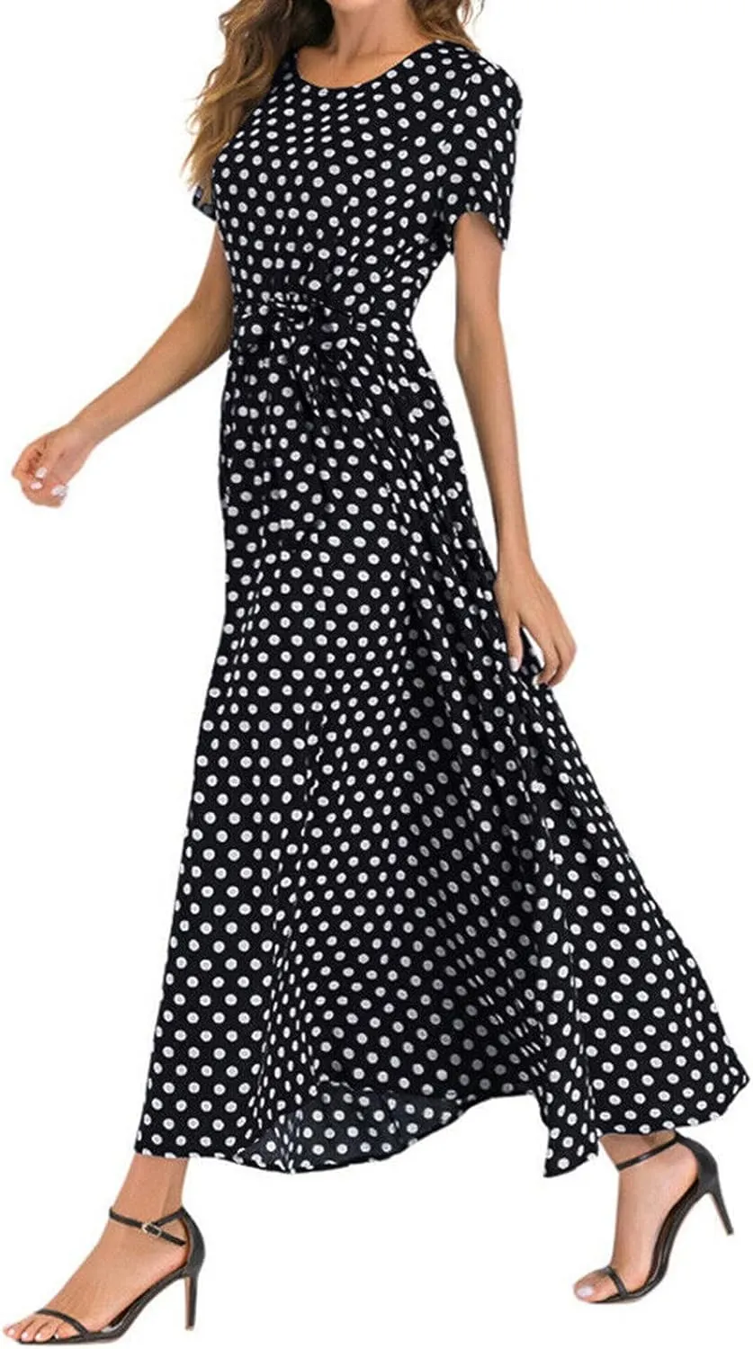 Maxi Dress for Women Sexy Tank Sundress Boho Polkadot Print Summer Sleeveless O-Neck Party Long Dress Beach Sundress