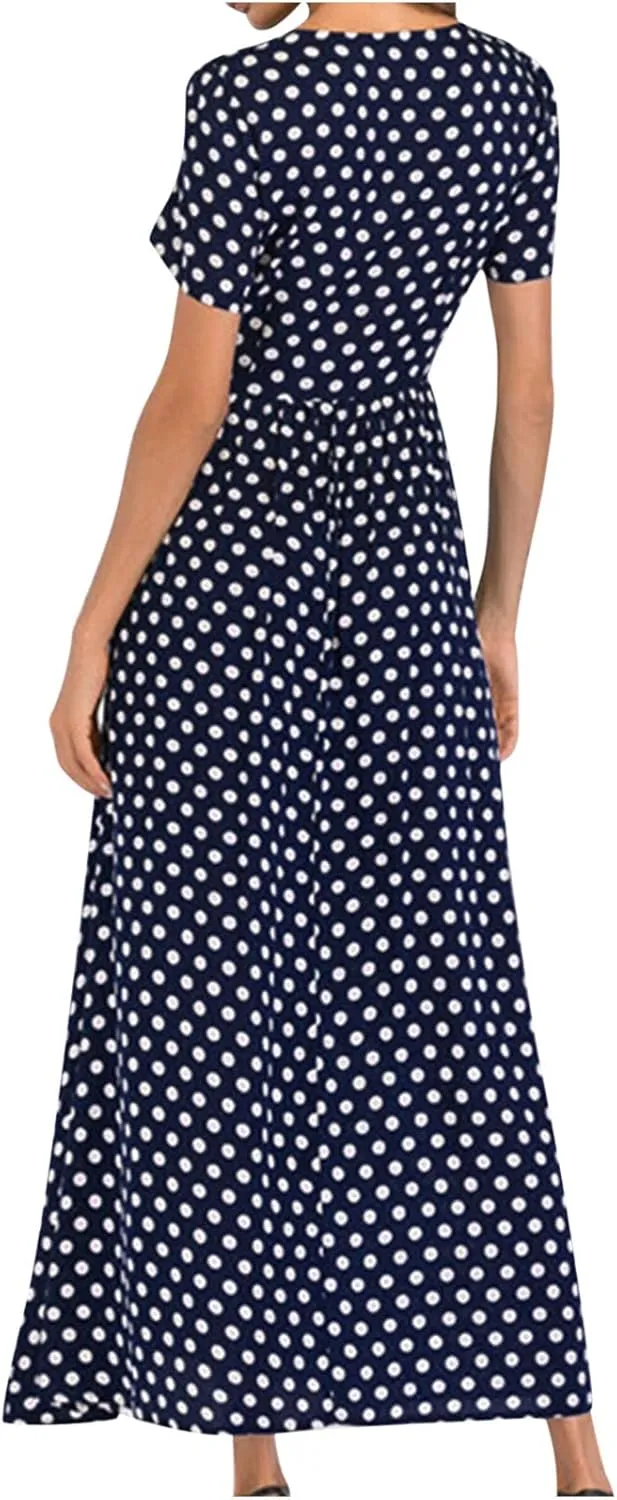 Maxi Dress for Women Sexy Tank Sundress Boho Polkadot Print Summer Sleeveless O-Neck Party Long Dress Beach Sundress