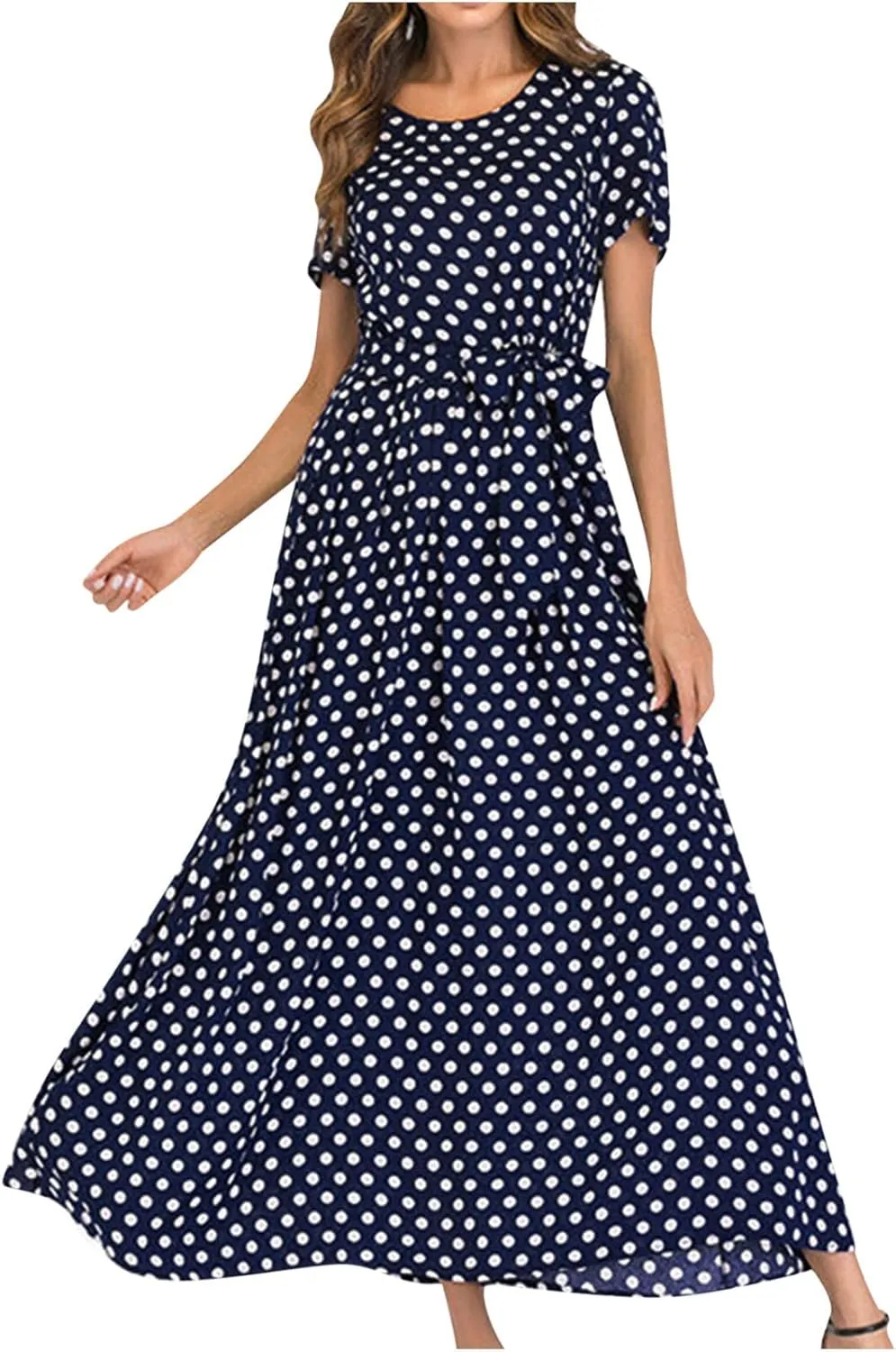 Maxi Dress for Women Sexy Tank Sundress Boho Polkadot Print Summer Sleeveless O-Neck Party Long Dress Beach Sundress