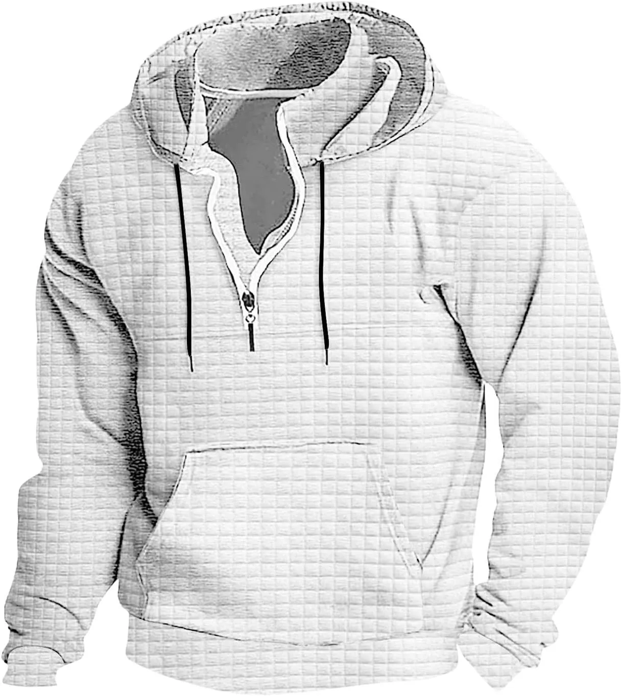 Men Quarter Zip Hoodies Waffle Knit Sweatshirts Casual Long Sleeve Jackets Pullover Drawstring Pocket Winter Outfits