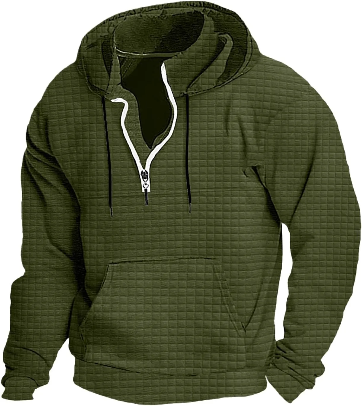 Men Quarter Zip Hoodies Waffle Knit Sweatshirts Casual Long Sleeve Jackets Pullover Drawstring Pocket Winter Outfits