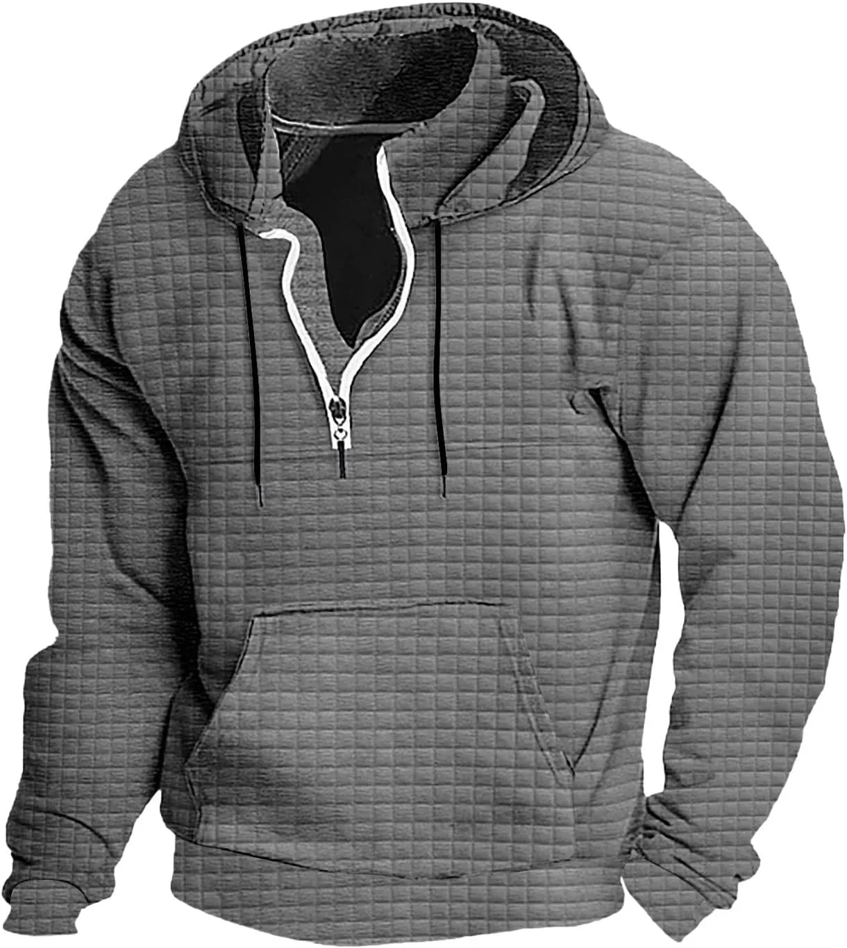 Men Quarter Zip Hoodies Waffle Knit Sweatshirts Casual Long Sleeve Jackets Pullover Drawstring Pocket Winter Outfits