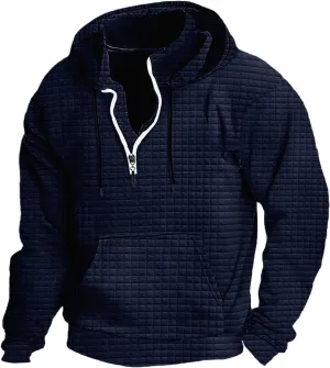 Men Quarter Zip Hoodies Waffle Knit Sweatshirts Casual Long Sleeve Jackets Pullover Drawstring Pocket Winter Outfits