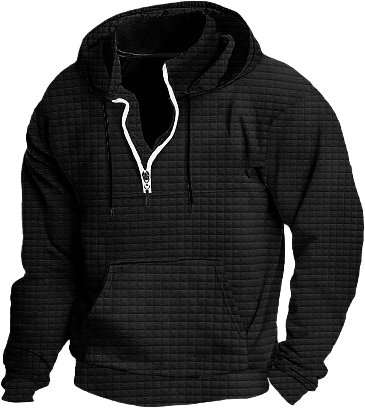 Men Quarter Zip Hoodies Waffle Knit Sweatshirts Casual Long Sleeve Jackets Pullover Drawstring Pocket Winter Outfits