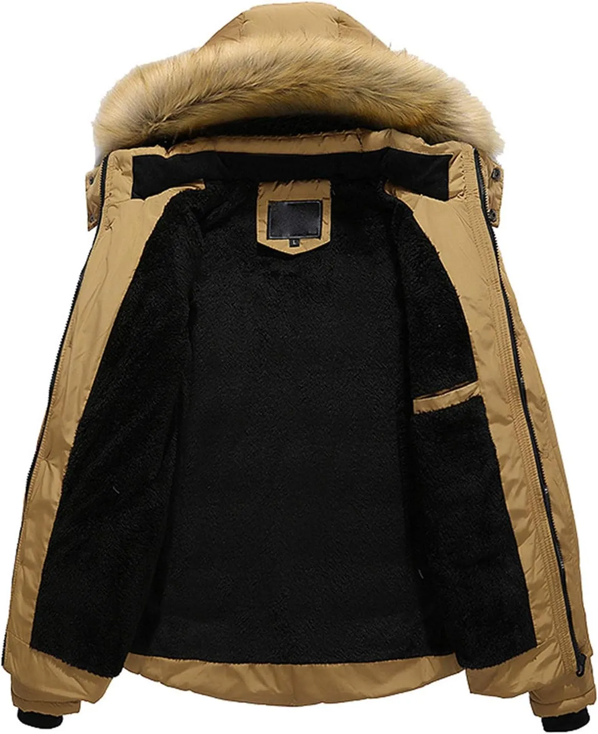 Men Winter Coat Quilted Fleece Lined Puffer Jacket Windproof Padded Coat 2024 Warm Parka with Faux Fur Removable Hood