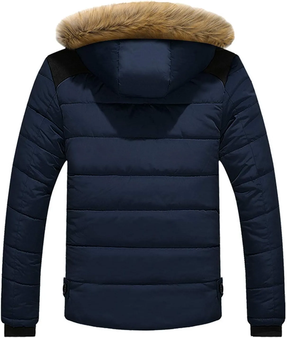 Men Winter Coat Quilted Fleece Lined Puffer Jacket Windproof Padded Coat 2024 Warm Parka with Faux Fur Removable Hood