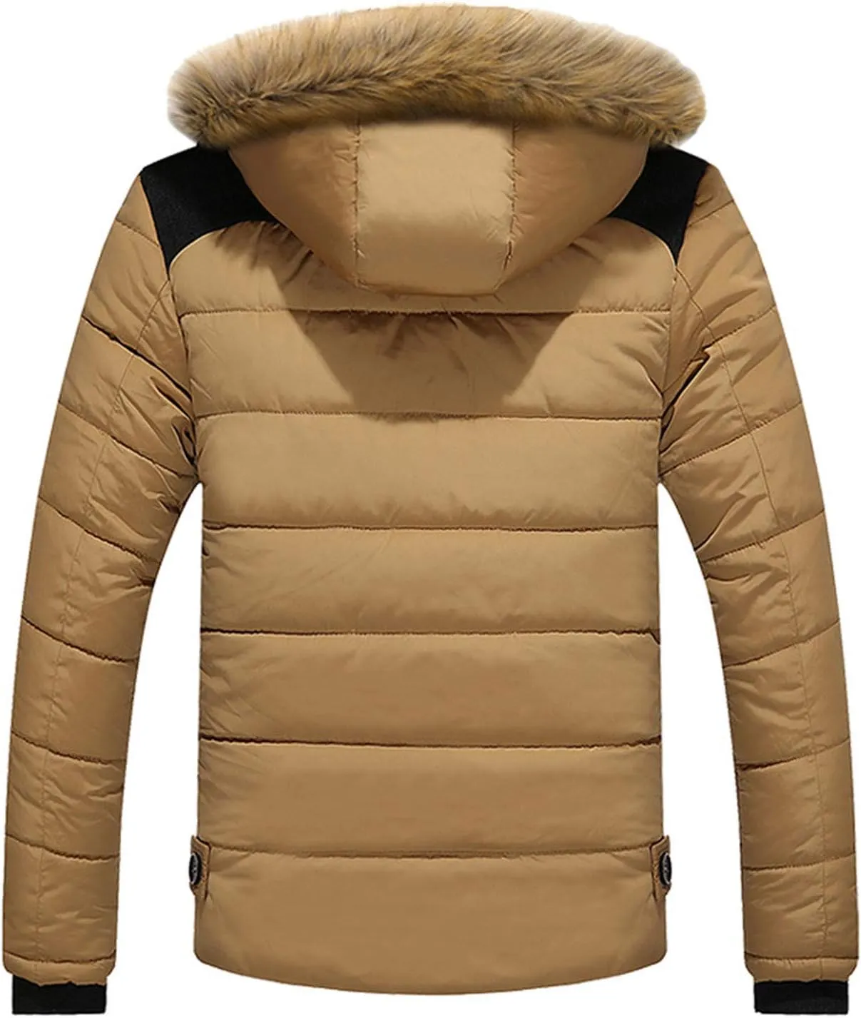 Men Winter Coat Quilted Fleece Lined Puffer Jacket Windproof Padded Coat 2024 Warm Parka with Faux Fur Removable Hood