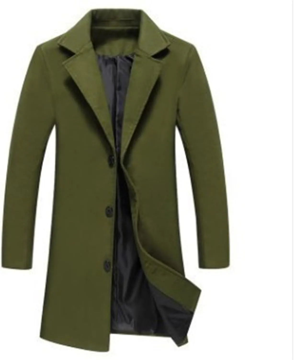Men Winter Coat Trench Overcoat Wool Blend Casual Single Breasted Mid-Long Pea Top Jacket Business Office Trench Coat