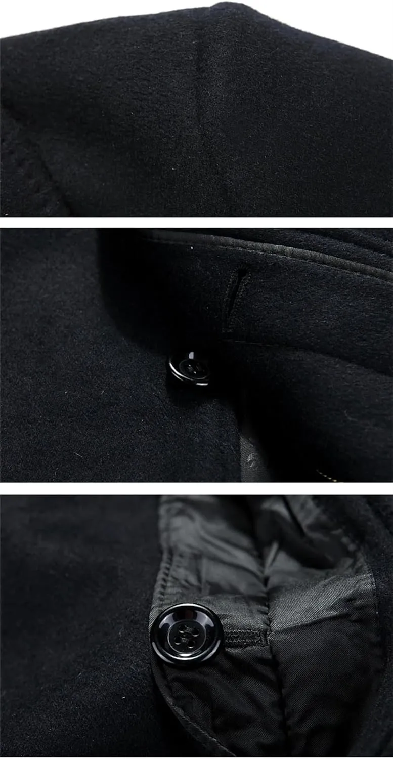 Men Wool Long Coat Winter Warm Classic Wool Pea Coat Men Wool Overcoat Wool Blend Coat Outerwear Man Coats
