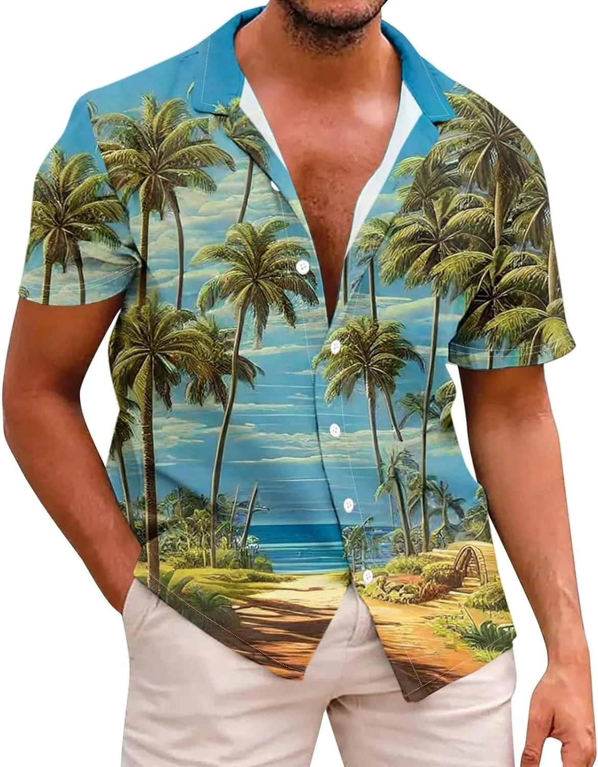 Mens 2024 Hawaiian Tropical Shirts Short Sleeve Casual Button Down Floral Summer Beach Shirts Holiday Floral Shirts