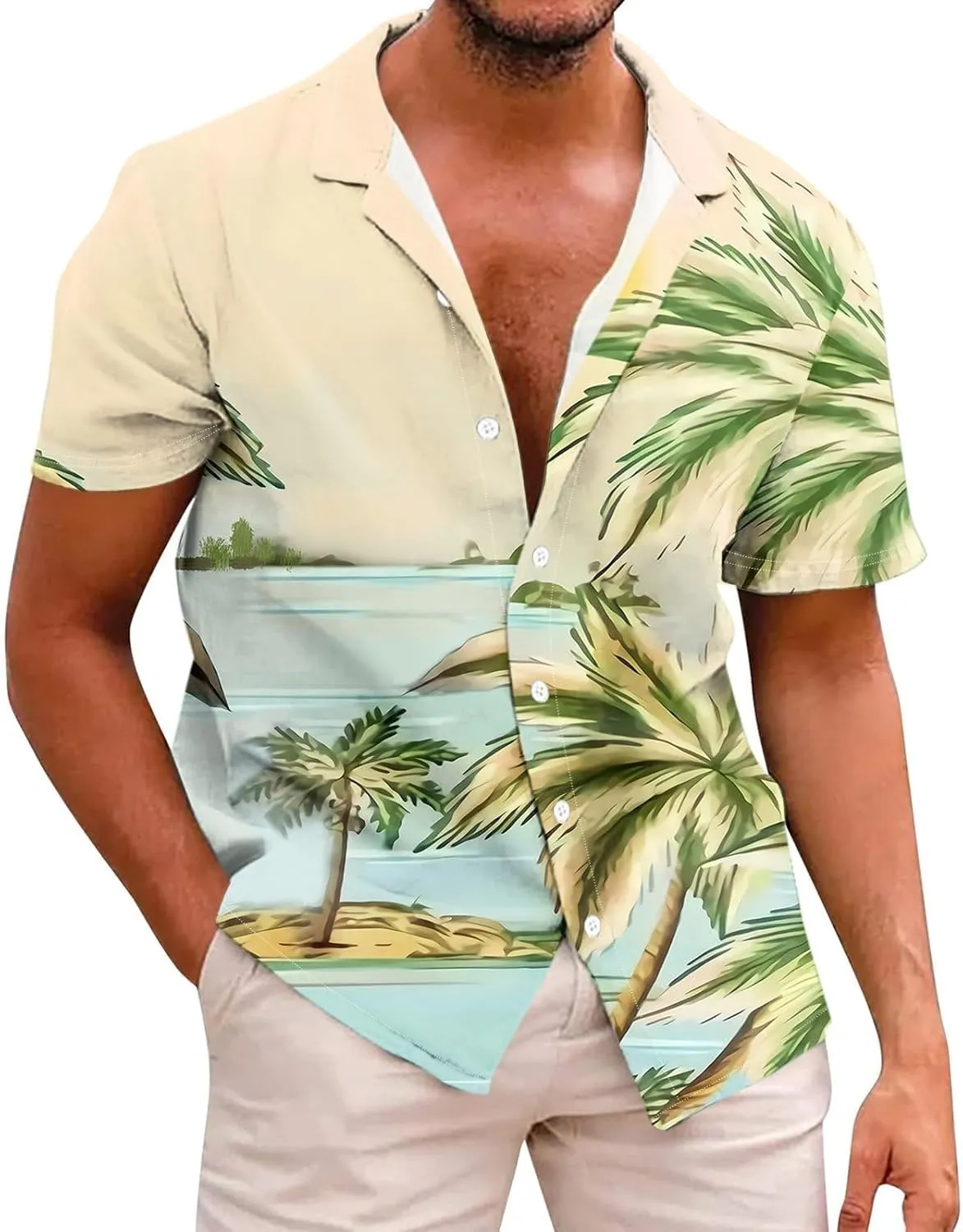 Mens 2024 Hawaiian Tropical Shirts Short Sleeve Casual Button Down Floral Summer Beach Shirts Holiday Floral Shirts