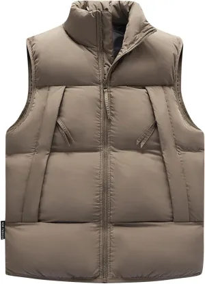 Men's Big And Tall Outdoor Vests Winter Puffer Vest Standing Collar Down Cotton Slim Fitting Vest, M-5XL