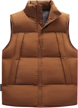 Men's Big And Tall Outdoor Vests Winter Puffer Vest Standing Collar Down Cotton Slim Fitting Vest, M-5XL