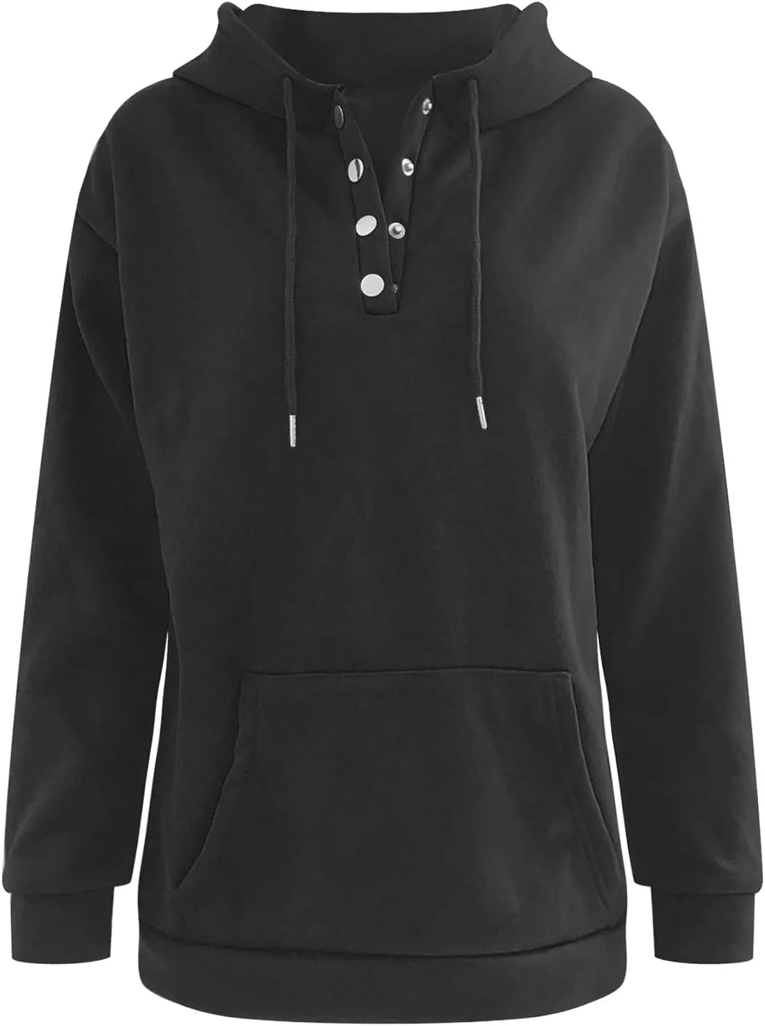 Men's Button Hoodie Sweatshirt Solid Color Casual Long Sleeve with Pocket Pullover Loose Fit Drawstring Winter Outfits