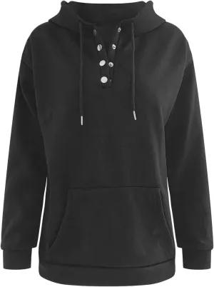Men's Button Hoodie Sweatshirt Solid Color Casual Long Sleeve with Pocket Pullover Loose Fit Drawstring Winter Outfits