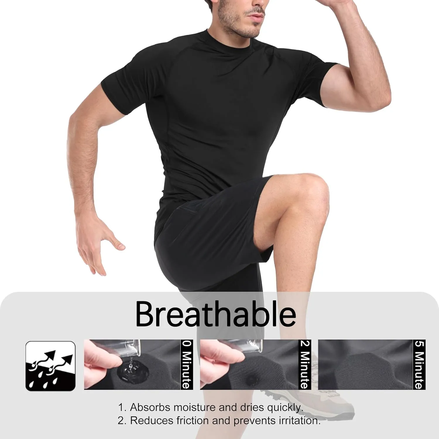 Men's Compression Shirts Cool Dry Short Sleeve Baselayer Athletic Workout T Shirts