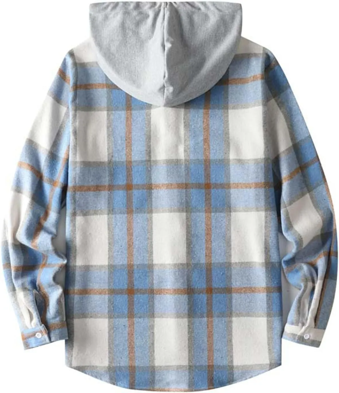 Mens Cotton Plaid Shirt Jacket Casual Flannel Button Down Hooded Shirt Soft Warm Outdoor Cotton Coat Top with Pocket