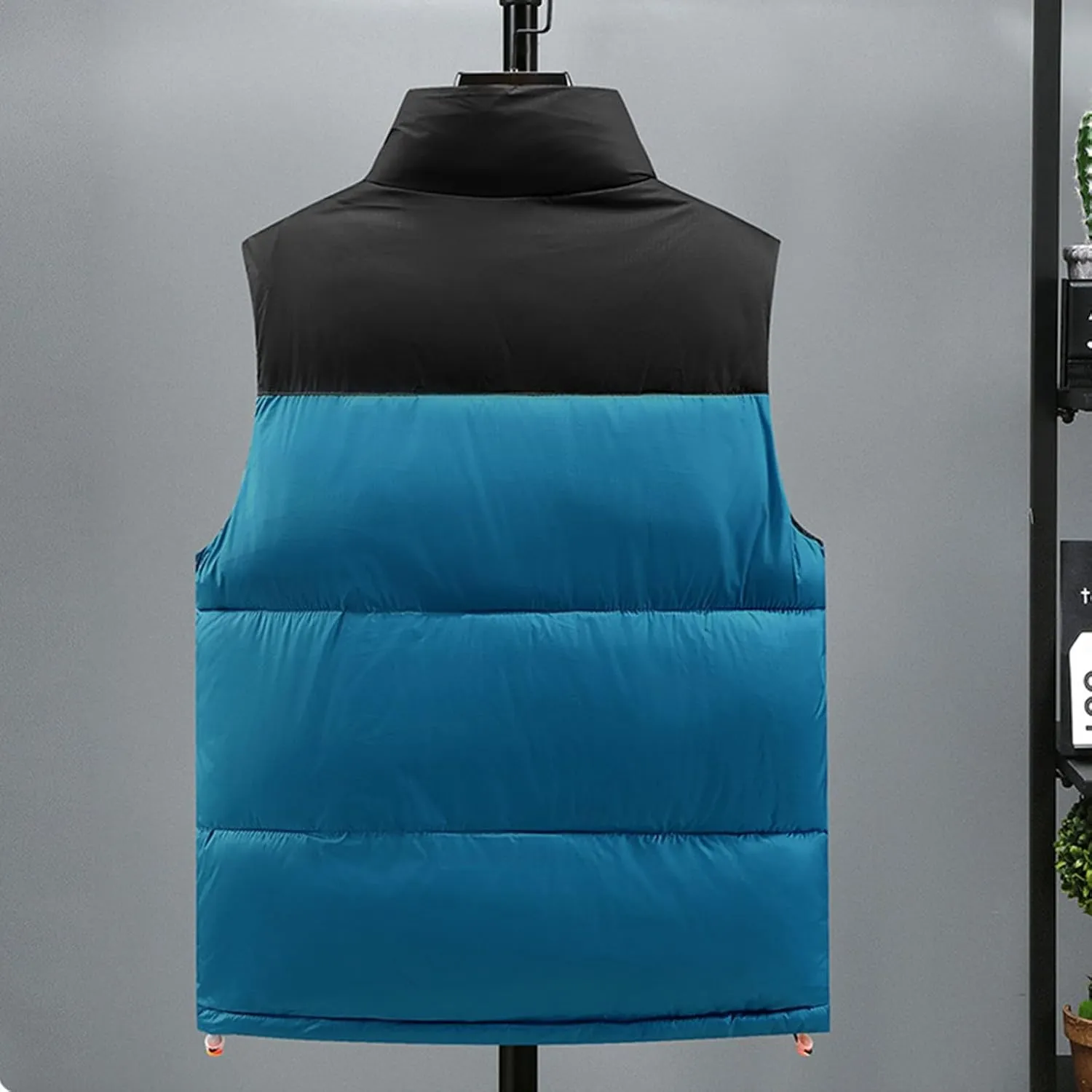 Mens Fashion Puffer Vest Soft Solid Color Zip Up Sleeveless Jacket Coat Outdoor Stand Collar with Pockets Vest