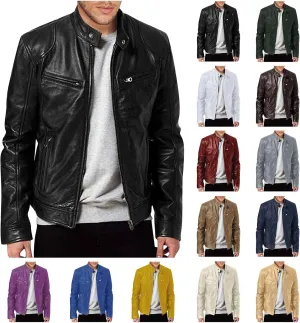 Mens Faux Lambskin Leather Biker Jacket Cafe Racer Vintage Real Brown Motorcycle Jackets with Zipper Pockets Multicoloured