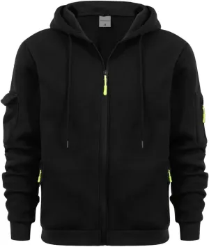 Men's Full-Zip Hoodie Sweatshirt Casual Long Sleeve Shirts Solid Color Pullover Tops Drawstring Pockets Outfit Clothes