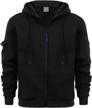 Men's Full-Zip Hoodie Sweatshirt Casual Long Sleeve Shirts Solid Color Pullover Tops Drawstring Pockets Outfit Clothes