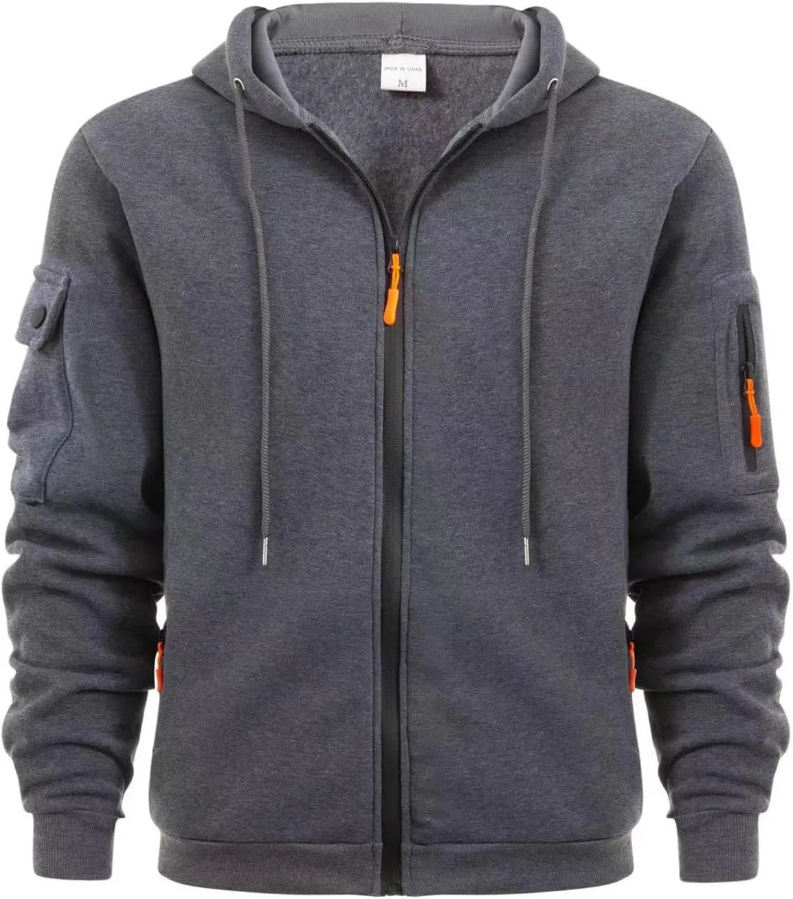 Men's Full-Zip Hoodie Sweatshirt Casual Long Sleeve Shirts Solid Color Pullover Tops Drawstring Pockets Outfit Clothes