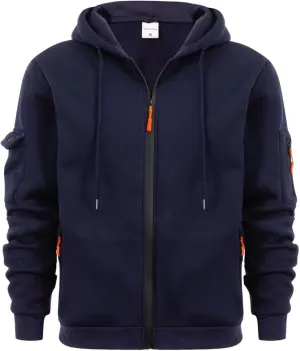 Men's Full-Zip Hoodie Sweatshirt Casual Long Sleeve Shirts Solid Color Pullover Tops Drawstring Pockets Outfit Clothes